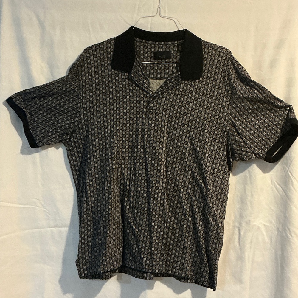 Men's Black Patterned Polo with Contrast Collar